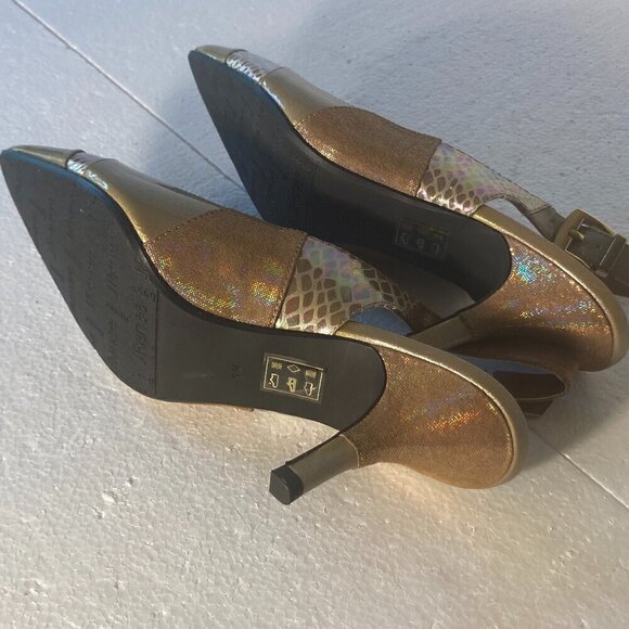 J.Renee'  SZ9  Laceyann Golds Sling Back Snakeskin Kitten Heels Essential Chic - Picture 7 of 9